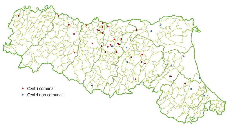 mappa dei centri del riuso in Emilia-Romagna