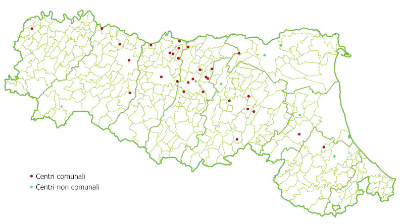 mappa dei centri del riuso in Emilia-Romagna